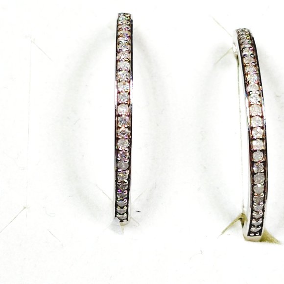 Diamond Hoop earrings in Platinum over 925 SS .50 ct - Picture 2 of 5